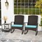 Costway 3 Piece Patio Rocking Set Wicker Rocking Chairs with 2-Tier Coffee Table Turquoise/Off White/Black